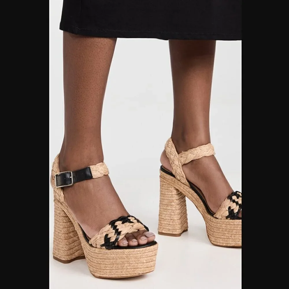 Castaner Agnes Natural & Black Woven Raffia  Tall Sandals Platform Heels 39 US 8